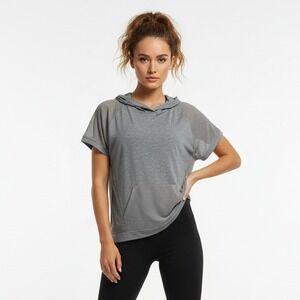 LIVI Active 18/20 Gray Mesh Short Sleeve Hoodie Plus Size Athleisure Lightweight